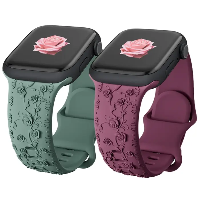 Bracelet en silicone gravé floral pour Apple Watch Band