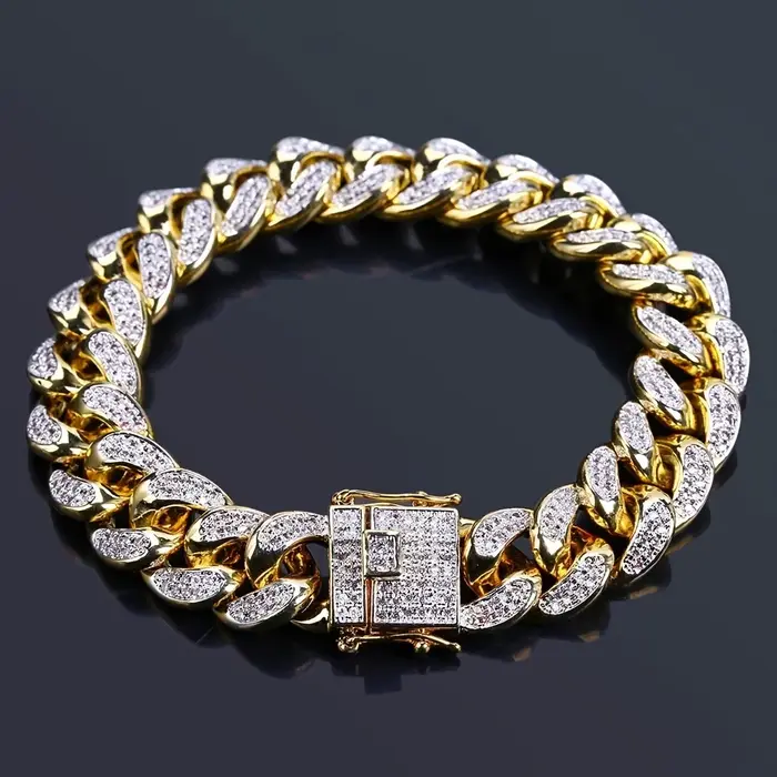 Bracelet de luxe en chaîne à maillons cubains glacés pour hommes