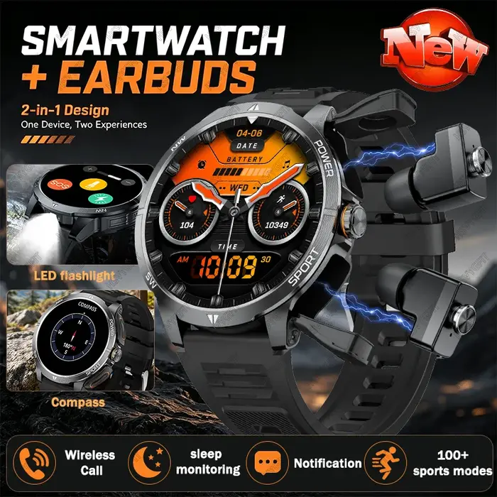 Nouvelle montre intelligente 3-en-1 pour sports de plein air, écran haute définition de 1,7 pouce, é