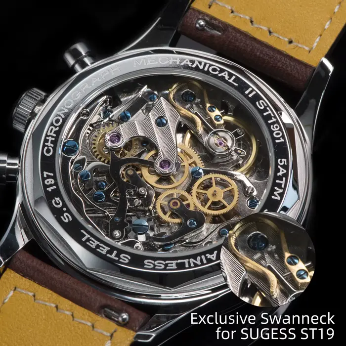 Sugess montre pilote avec mouvement mouette montre-bracelet à col de cygne chronographe mécanique saphir cristal militaire course limitée 1963