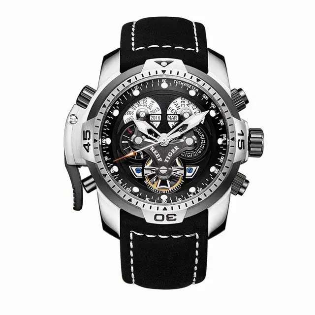 Reef Tiger-Montre-bracelet en cuir pour homme
