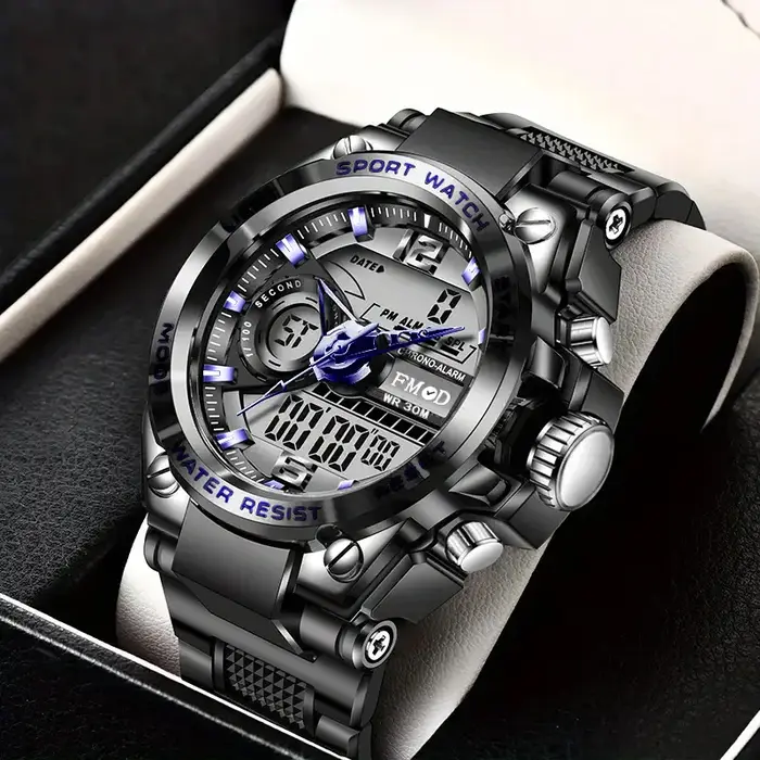 Montre-bracelet militaire numérique en acier pour hommes, horloge à Quartz LED, montre de Sport, gra