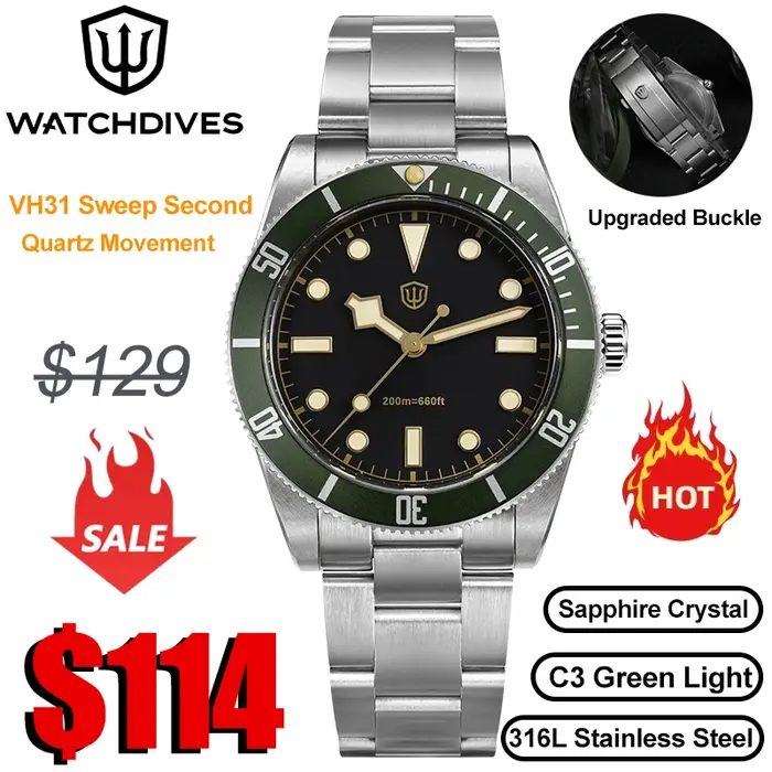 Montre Watchdives 37mm WD7922 V2 BB54 VH31 avec mouvement à secondes fluotantes