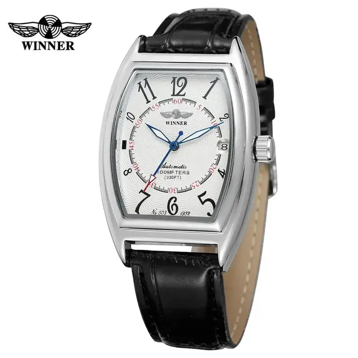 T-WINNER mode simple décontracté montre pour hommes rectangulaire cadran blanc boîtier en argent noir bracelet en cuir