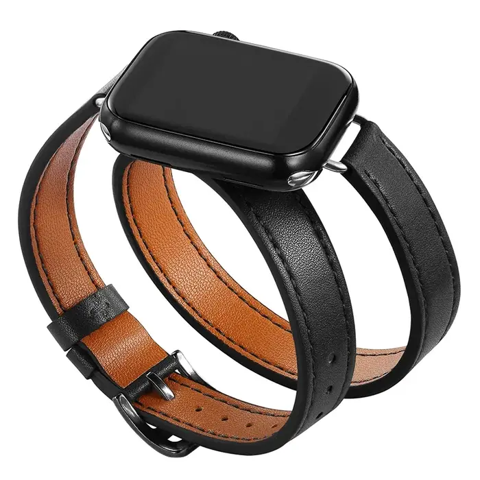Bracelet en cuir Double Tour pour Apple Watch ultra band 49mm 45mm 42mm 44mm série 8 7 6 Se 5 4 3 2 Iwatch 6 38mm 40mm Correa 41mm
