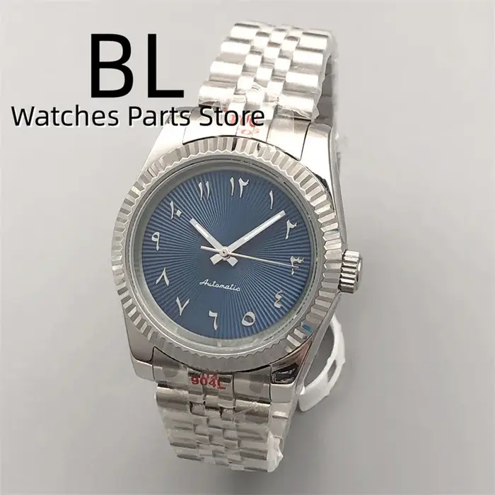 Montre pour homme avec cadran texturé à chiffres arabes bleu glace 36 mm 39 mm