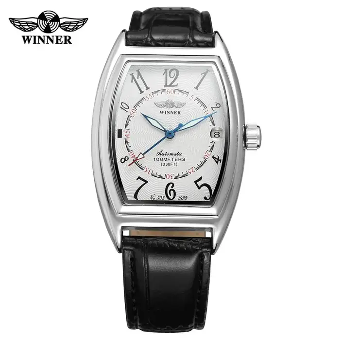 T-WINNER mode simple décontracté montre pour hommes rectangulaire cadran blanc boîtier en argent noir bracelet en cuir