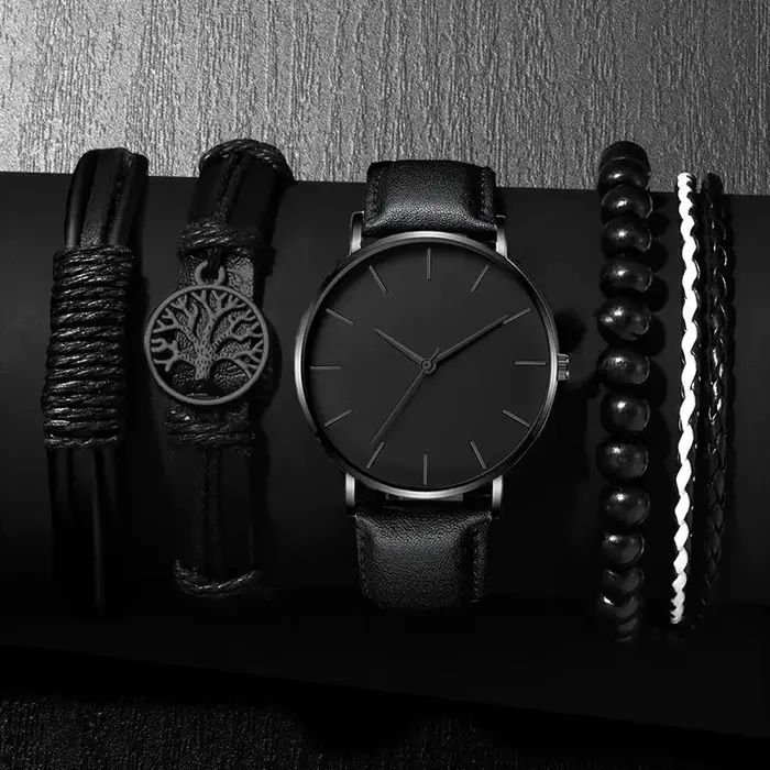 5 pièces ensemble mode hommes montres de sport homme d'affaires Quartz montre-Bracelet de luxe en cuir Bracelet