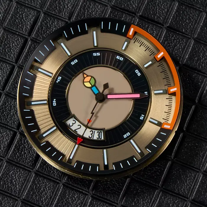 Aiguilles de montre Orange noir rouge vert