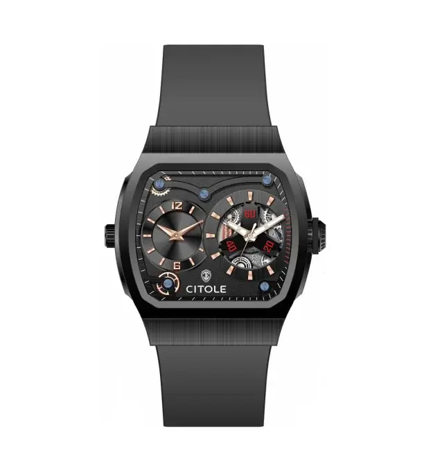 Montre Chronographe Carrée à Quartz Étanche avec Bracelet en Silicone, Lumineuse, Mouvement Double M