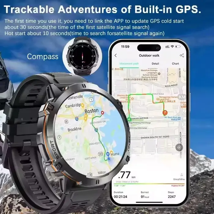 2025 nouveau 100M étanche natation montre intelligente pour hommes 1.73 ''AMOLED écran GPS positionnement Bluetooth appel sport Bracelet intelligent