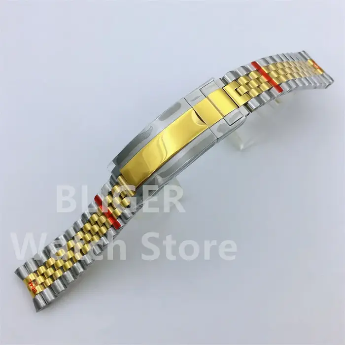 BLIGER 20mm 904L acier jubilé or moyen deux tons montre-Bracelet Bracelet solide vis liens extrémité incurvée