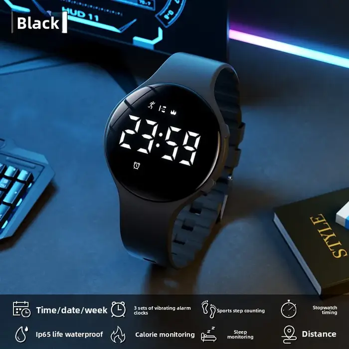 Montre connectée sportive étanche pour étudiants, podomètre, alarme par vibration, montre électroniq