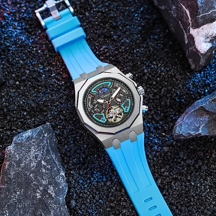 DULUNWE montres de Sport de marque supérieure avec Tourbillon bracelet en caoutchouc cadran multifonction