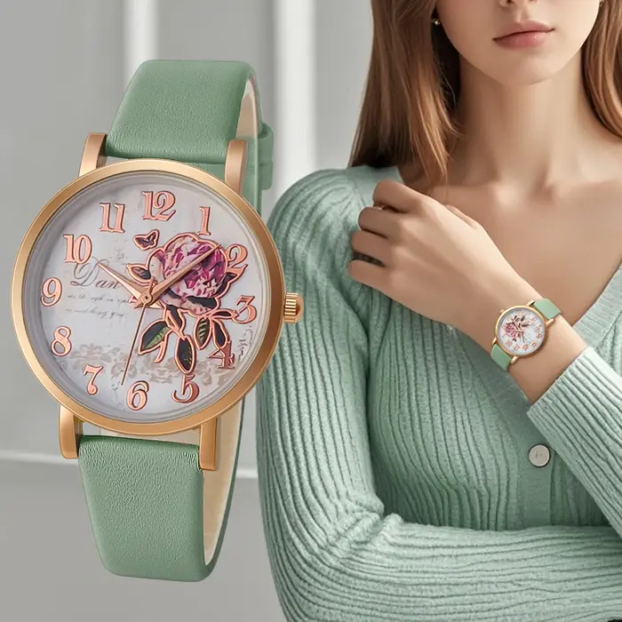 Nouveau Style de mode décontracté de luxe femmes cadran pivoine en cuir PU montre à Quartz élégant populaire polyvalent montre-bracelet cadeaux de vacances présent
