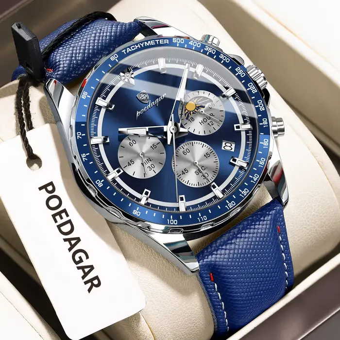 POEDAGAR Original mode hommes horloge lumineux étanche chronographe Date homme montre-bracelet en cu