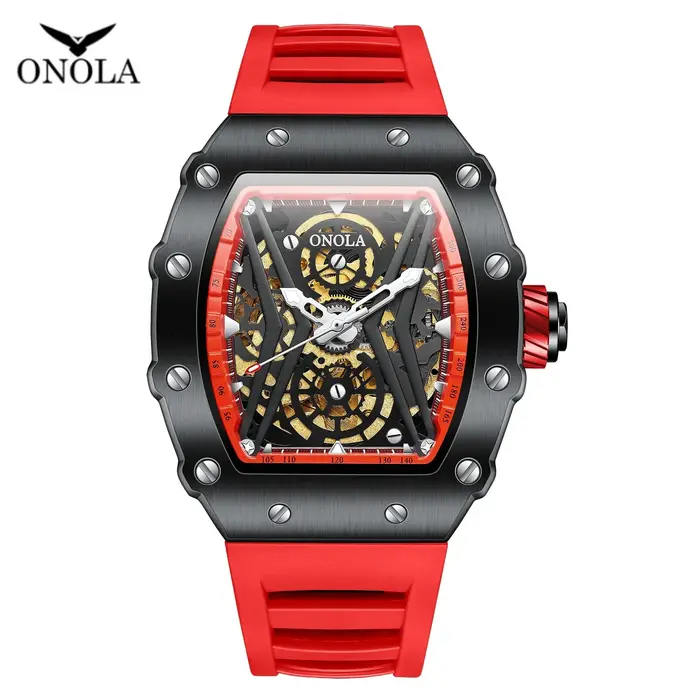 ONOLA 3828 montre mécanique automatique conception de tonneau de vin hommes haut de gamme mode décontracté squelette