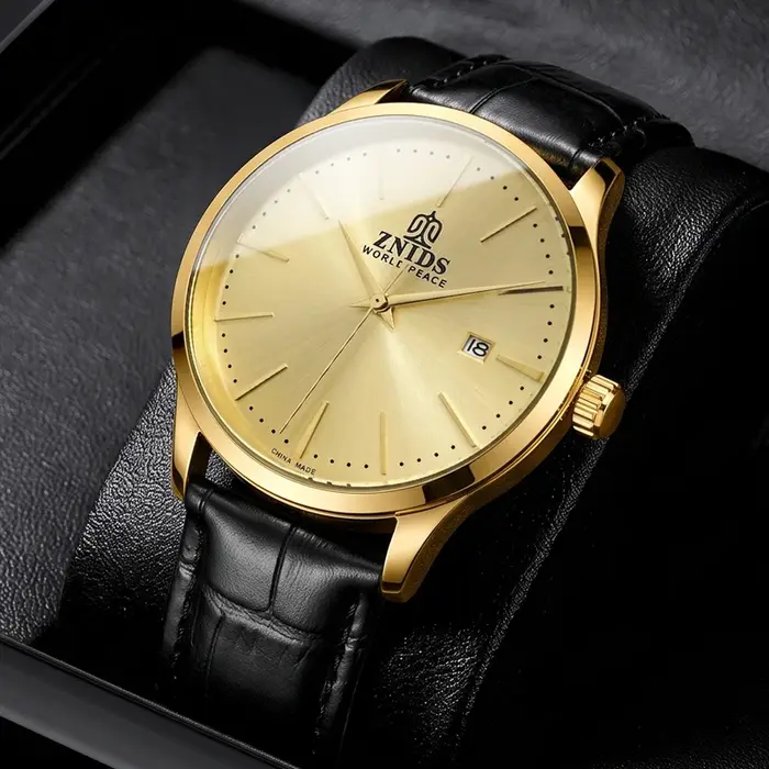 Montre-bracelet mécanique pour homme, très élégante et simple, avec mouvement automatique, design ajouré, étanche, cadran avec calendrier, bracelet en cuir, idéale pour les trajets quotidiens. Montre 