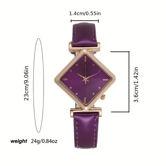 Montre à quartz en cuir PU pour femme, montre-bracelet analogique, pointeur losange élégant, mode rétro