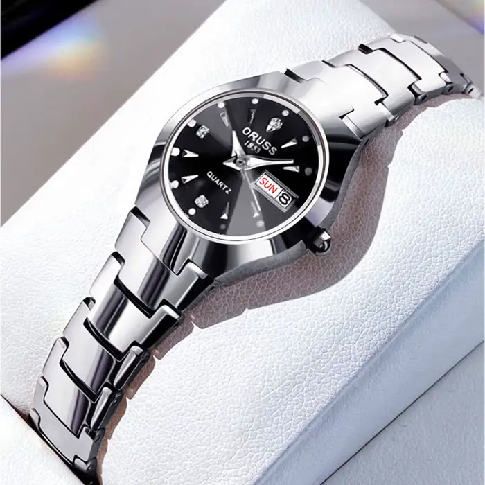 ORUSS-Montre de couple étanche pour hommes et femmes, quartz, acier inoxydable, date, semaine, horlo