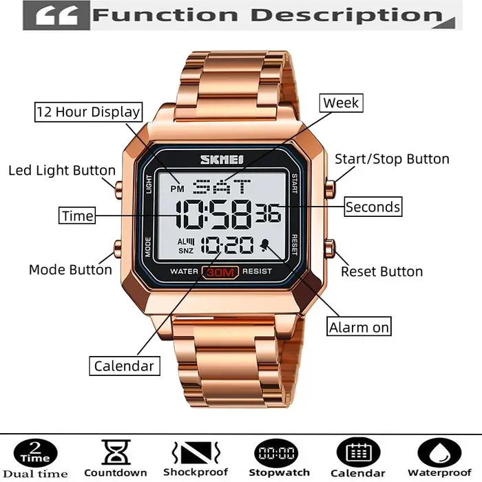 Skmei-Montre-bracelet LED numérique étanche pour homme
