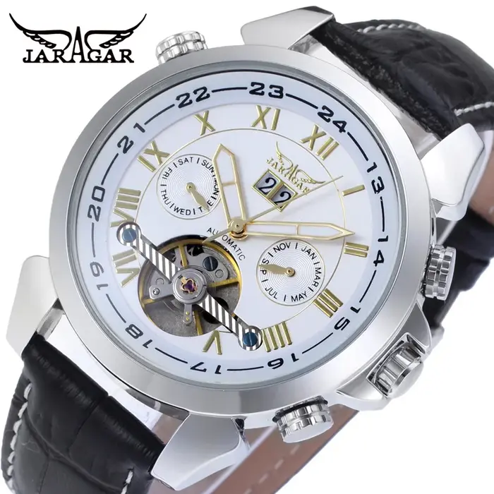 JARAGAR-Montre existent Multifonctionnelle pour Homme, Tourbillon de Luxe Original, Cuir, Élégant, Mécanique, Étanche, Montres-Bracelets pour Homme