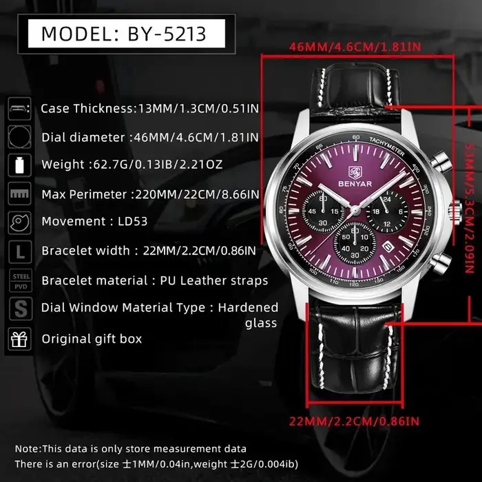 Benyar 2026 Nouvelles montres de luxe pour hommes, chronographe avec date, montre en cuir pour homme, étanche, lumineuse, montre sport militaire à quartz pour hommes