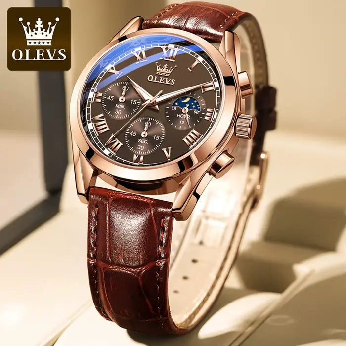 OLEVS Phase de lune montres pour hommes chronographe 30 m étanche lumineux marque montre à quartz pour homme date