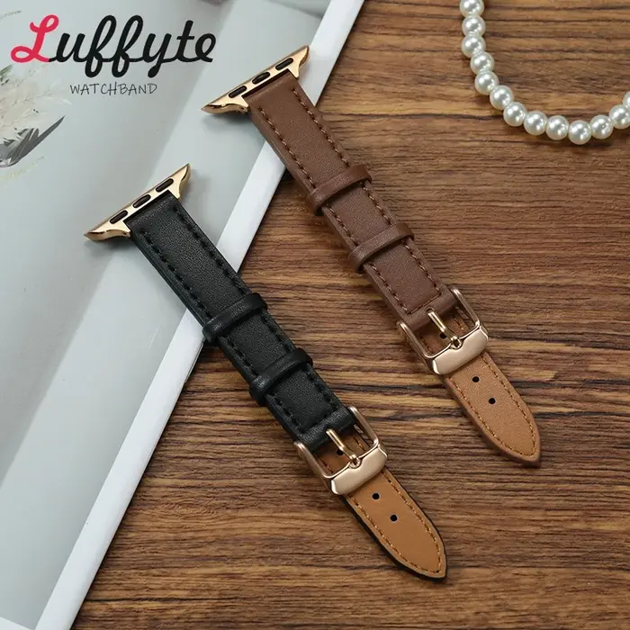 Bracelet de montre en cuir souple pour Apple Watch 1-10 SE Ultra 49/46/45/44/42/41/40/38mm, joli bracelet de montre pour femme avec boucle en or Rose