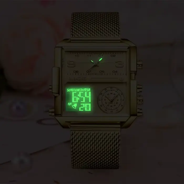 LIGE 2023 nouvelle montre en or femmes Top marque de luxe créatif montres carrées dames mode double affichage