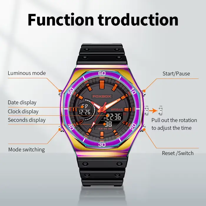 Montres FOXBOX à double affichage pour hommes