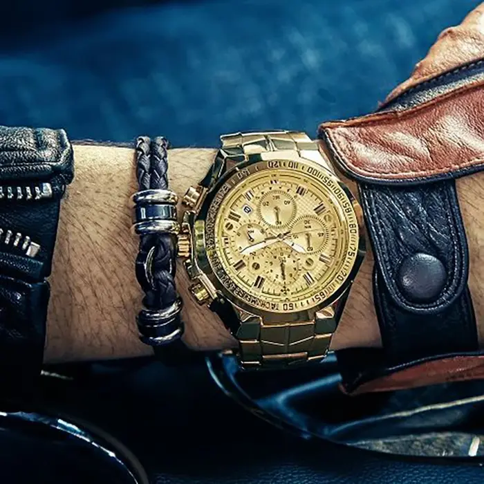 WWOOR-Montre-bracelet chronographe dorée pour homme, grande marque de luxe, 2024