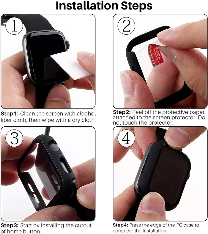 Verre trempé + coque pour Apple Watch 11/10/9/8/7/6/5/4/3/2/1