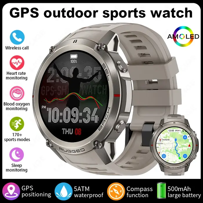 Montre connectée GPS LIGE précise avec écran AMOLED de 1