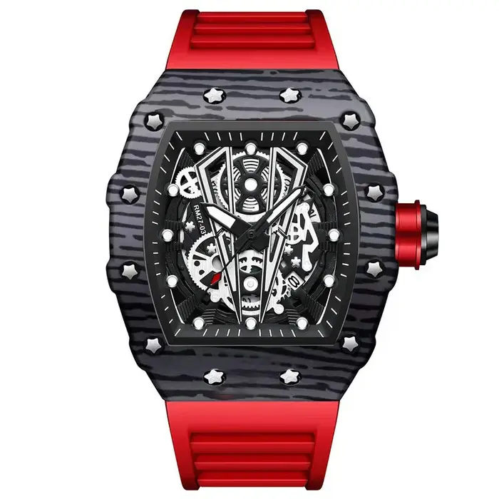 BINBOND-Montre-bracelet à quartz en silicone pour homme, miroir incurvé, surface creuse, marque domi