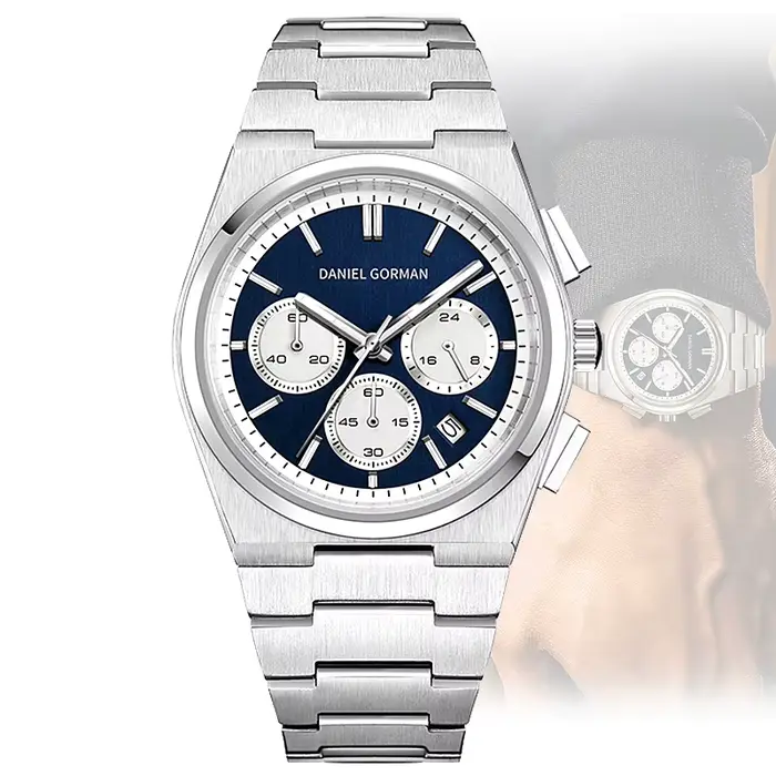 J'aime vraiment cette montre chronographe 40 mm avec cadran panda, mouvement à quartz, étanche 5 bars, bracelet en acier inoxydable, cadeau Daniel Gorman.