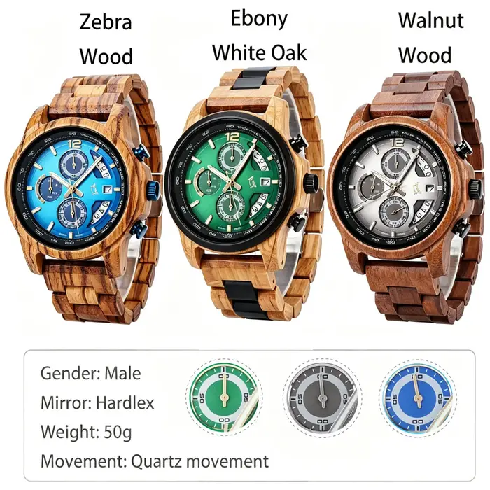 Montre en bois et quartz pour homme, style sport décontracté, avec date automatique, bracelet en bois, chronomètre, cadeau BOBO BIRD Original