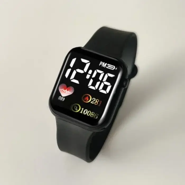 Montre électronique LED carrée arc-en-ciel pour étudiants