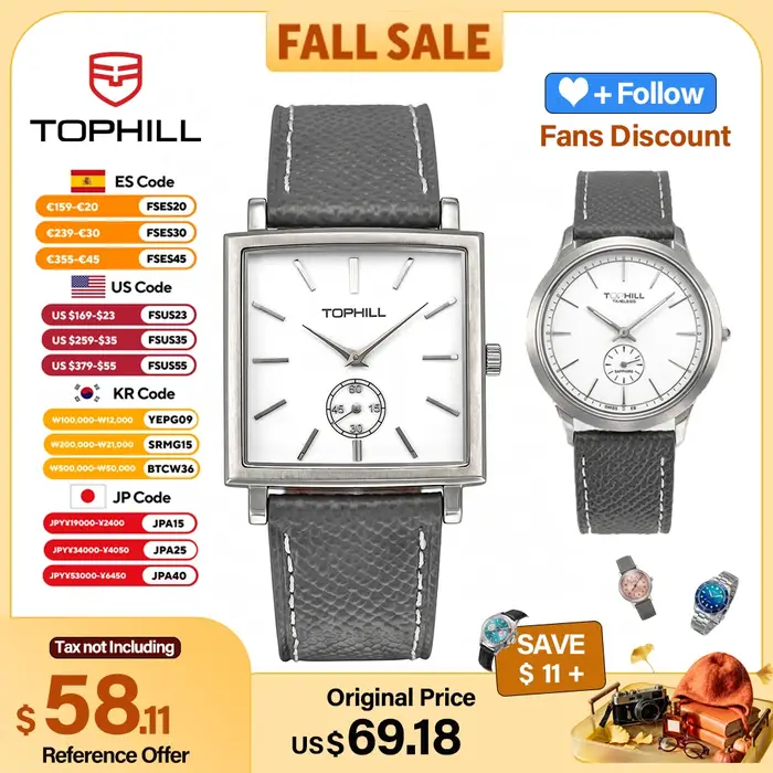 TOPHILL – montre pilote Vintage pour hommes, mouvement à Quartz, montre-bracelet ultra-fine, petit cadran secondaire en émail, verre saphir, étanche à 30m