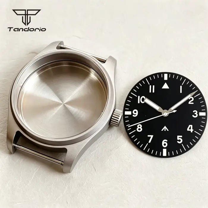Boîtier de montre anti-allergie en titane de 39mm + cadran noir/bleu de 33.5mm