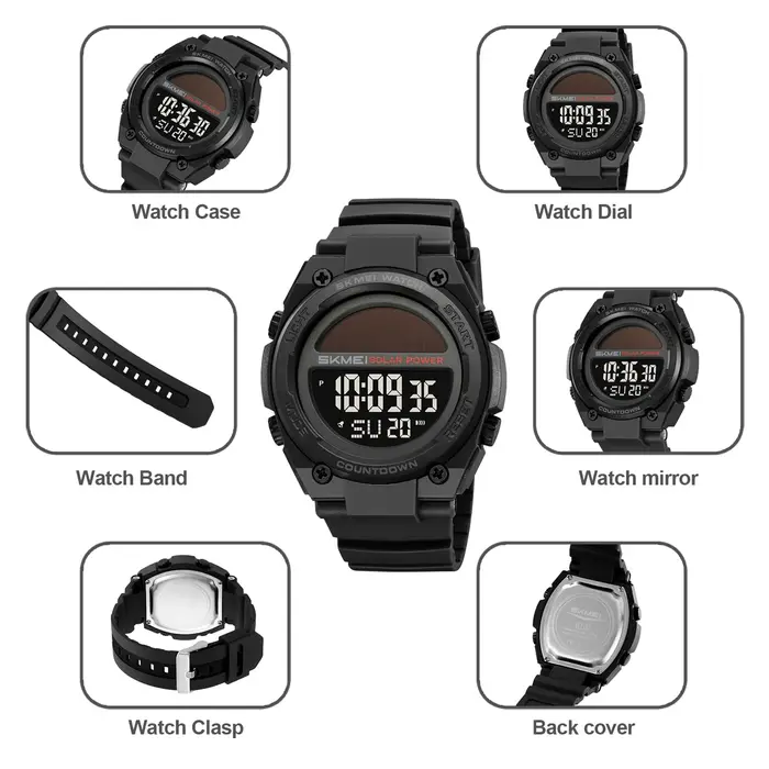 SKMEI 2712 Nouvelle Montre Digitale Sportive Électronique Solaire Étanche Chronographe Militaire Rétro pour Homme