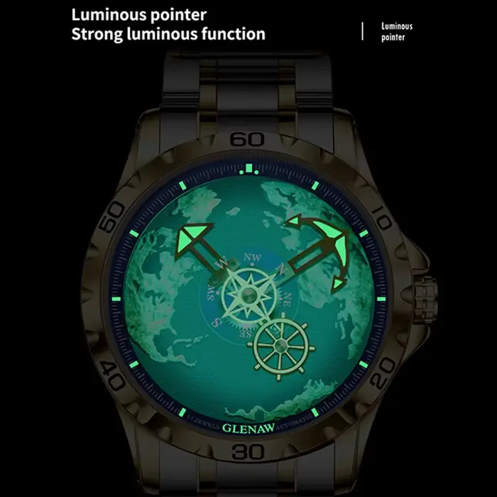 GLENAW Top marque hommes montre de luxe en acier inoxydable horloge lumineuse décontracté Chic étanche