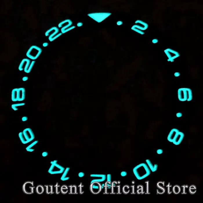 Goutent 38mm GMT Super lumineux rouge bleu noir vert céramique/aluminium montre lunette lumineuse insérer anneau GMT