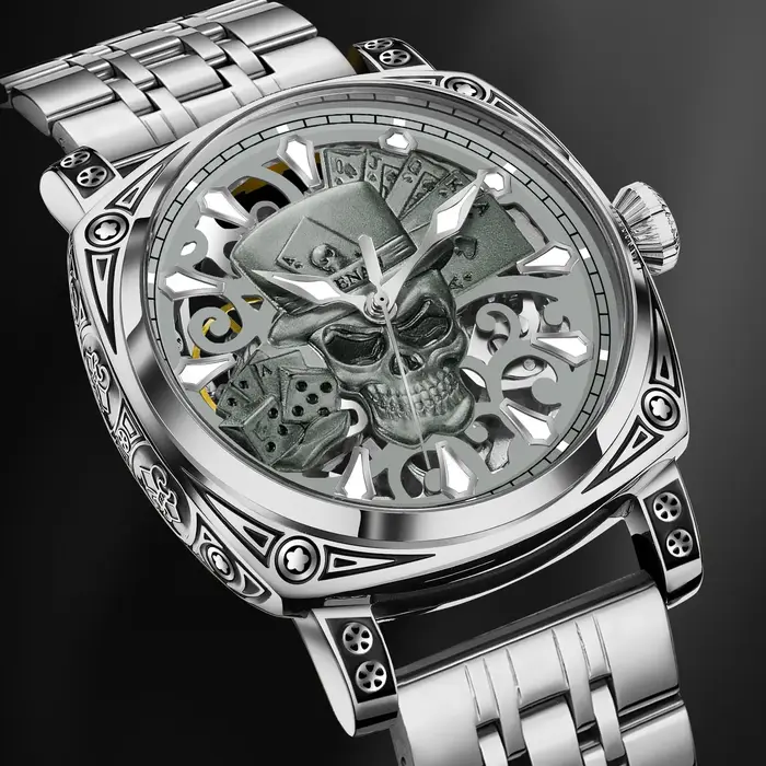 Glenaw crâne série haut de gamme montre pour hommes de luxe personnalité de la mode entièrement automatique mécanique