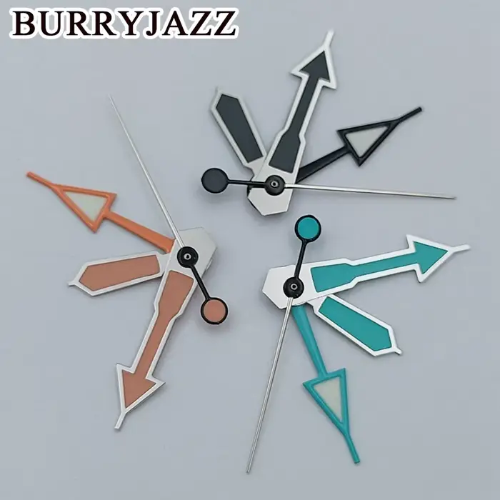 BURRYJAZZ NH34 GMT aiguilles de montre noir bleu blanc Orange rouge