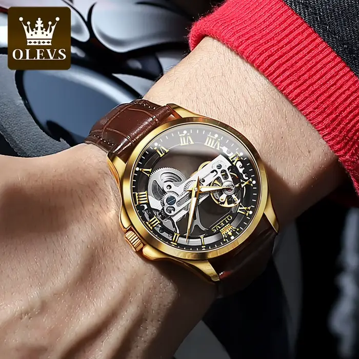 OLEVS 6661 montre homme squelette automatique