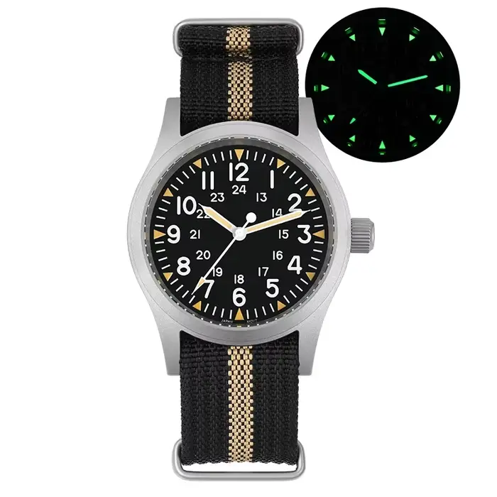 Militado ML05 38mm montre militaire mis5 2035 mouvement bombé saphir cristal C3 vert lumineux 10Bar
