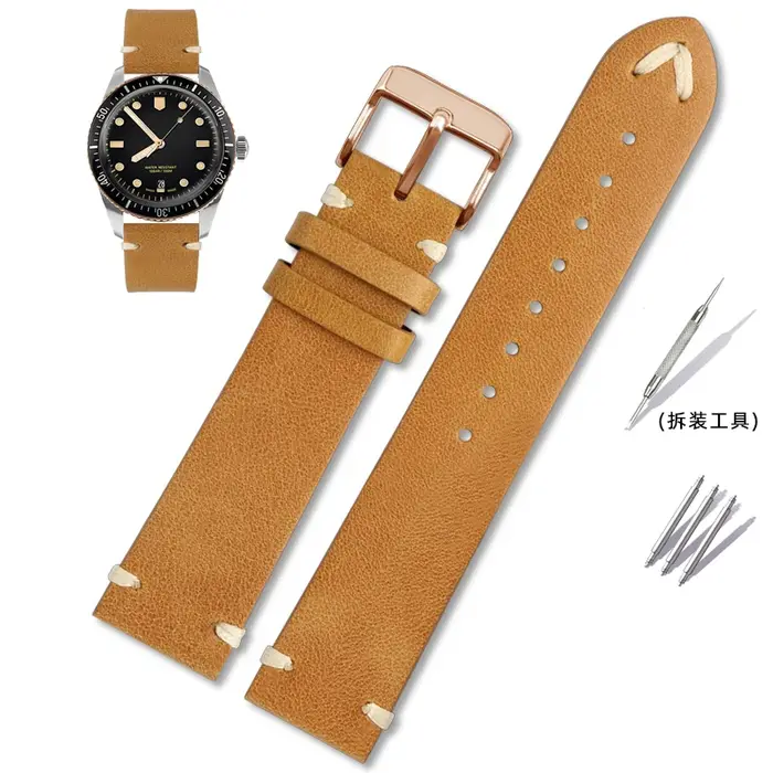 Pour Oris 65 bracelet en cuir véritable ceinture de plongée série anneau en cuivre Bronze grande couronne Tudor chaîne de montre Vintage 18mm 20mm 22mm
