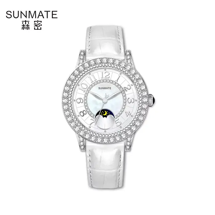 SUNMATE Montre à quartz mince pour femme – Affichage analogique simple, boîtier en alliage incrusté 