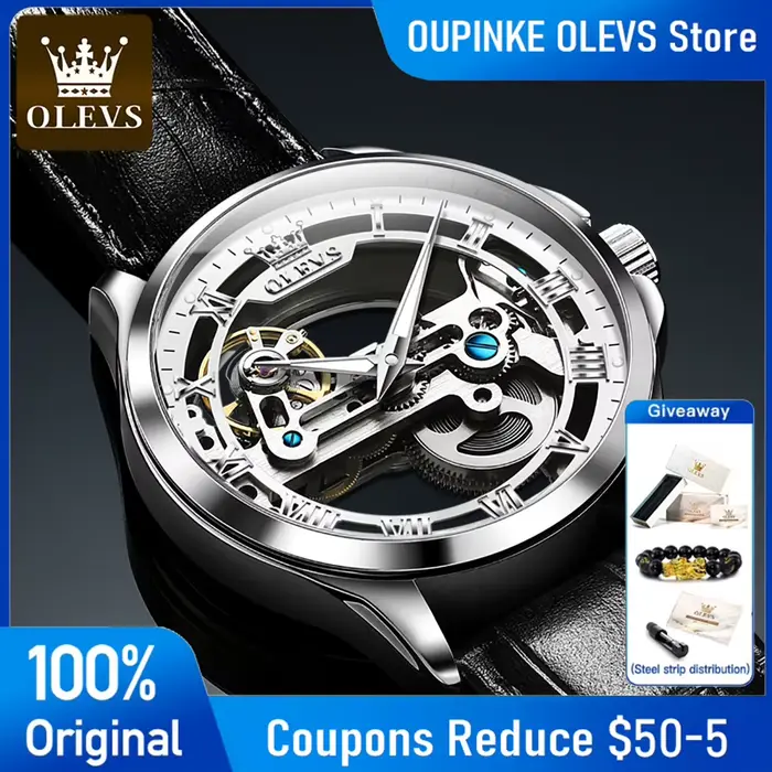 OLEVS 6661 montre homme squelette automatique